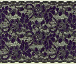 Gray and Purple Flowers 5 1/2 inch wide stretch lace trim